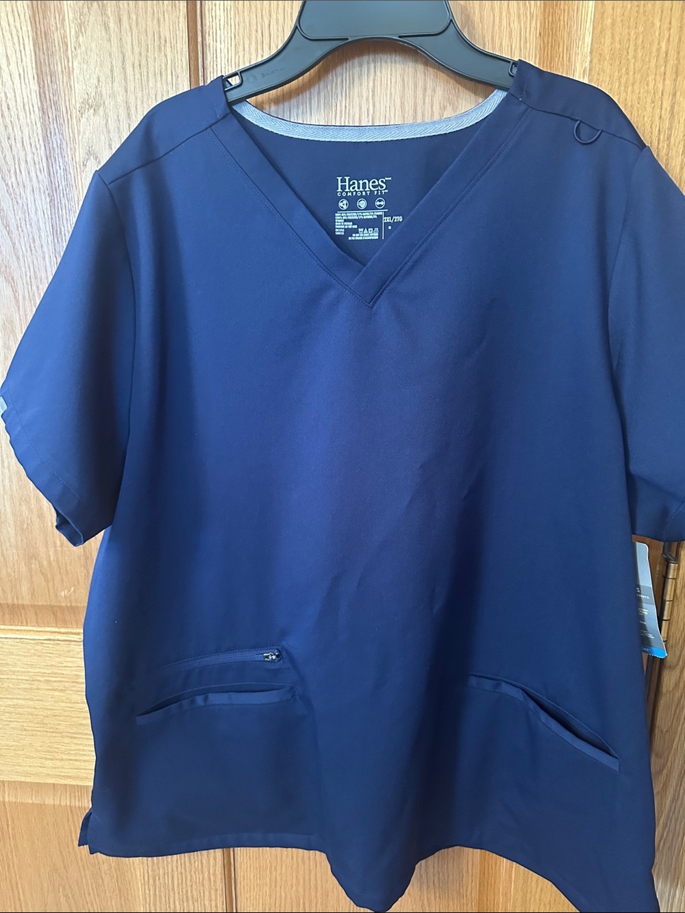 Hanes Navy Short Sleeve V-Neck Scrub Top